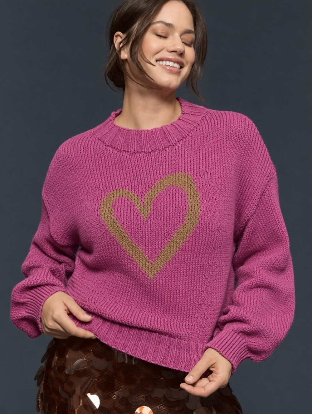 Maeve Anthropologie Heart Icon Edition Pink Pippa Mock Neck Sweater Size Medium